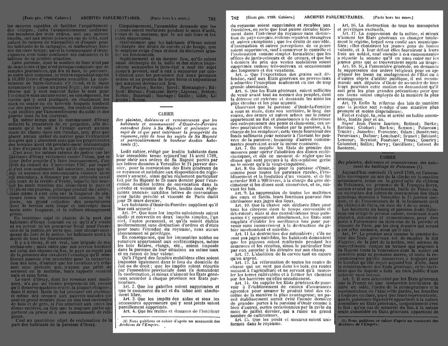 Le cahier de doléance d'Ozoir (1789)
