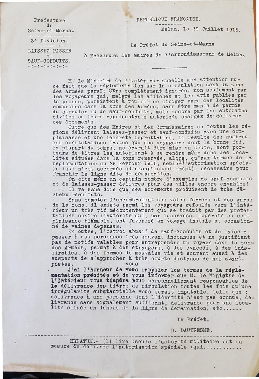 14-18 Règles de circulation dans la zone de guerre