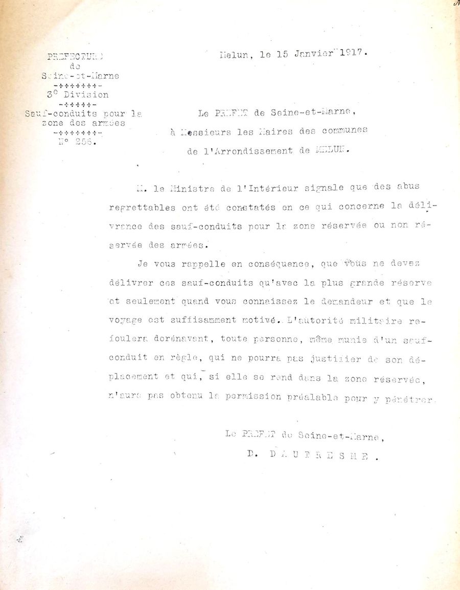 14-18 Règles de circulation dans la zone de guerre