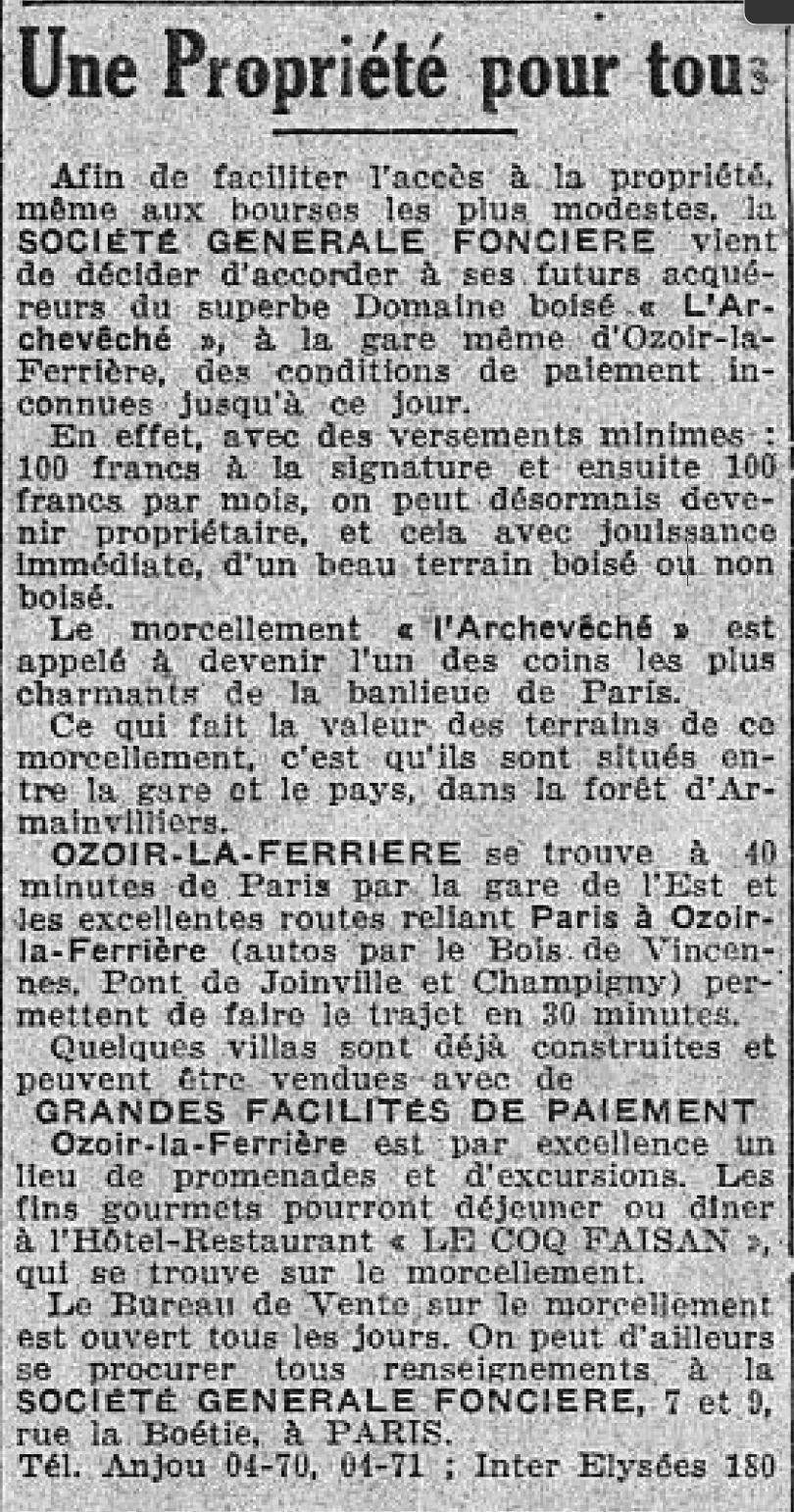 Promotion pour le domaine de l'Archevêché (1927)